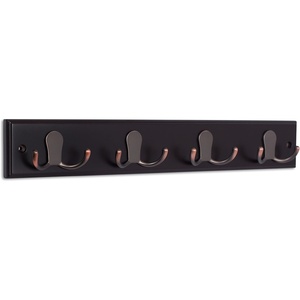 image:imageBIRDROCK HOME Dual Hook Coat Rack  4 Dual Hooks  Wall Mounted Hat Key Rack Rail  Oil Rubbed Bronze Hooks  Dark Brown Pine Bathroom RailOil Rubbed Bronze HooksDark Brown