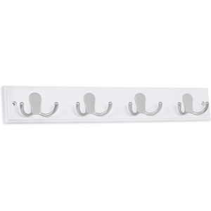 image:imageBIRDROCK HOME Dual Hook Coat Rack  4 Dual Hooks  Wall Mounted Hat Key Rack Rail  Oil Rubbed Bronze Hooks  Dark Brown Pine Bathroom RailSatin Nickel HooksWhite
