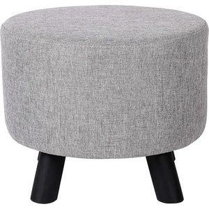image:imageBIRDROCK HOME Grey Linen Foot Stool Ottoman  Upholstered Vanity Chair with Black Metal Legs  Soft Padded Round Stool amp Compact Foot Stool for Couch or Chair amp Desk in Living Room or BedroomStraight Wood Legs