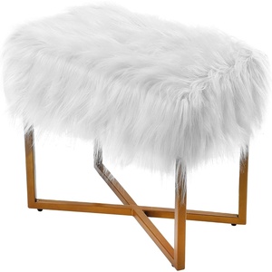 image:imageBIRDROCK HOME Rectangular Faux Fur Vanity Foot Stool Ottoman with Metal Legs  Small Soft Padded and Fluffy Makeup Seat or Foot Rest for Bedroom Desk or Dressing Table Gray and SilverWhitePale Gold