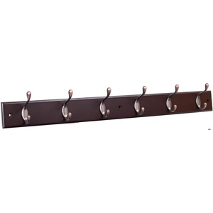 image:imageBIRDROCK HOME Wall Mounted Hooks  6 Folding Coat and Hat Rack Hooks  Oil Rubbed Bronze Hooks  Brown RailBrown