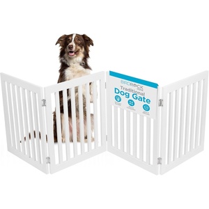 image:imageINTERNETS BEST Dog Gate Indoor Freestanding Pet Barrier Folding Wood Dog Fence Extra Wide Doorway Puppy Gate Indoor Animal Privacy Panel Wooden Cat Fence  4 Panel  24 White