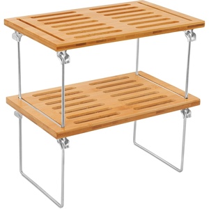 image:imageInternets Best  Stacking Utility Shelf  Bamboo  2 Shelves  Kitchen Cabinet Closet Organizer and Storage  Small