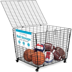 image:imageBIRDROCK HOME Sports Ball Basket Organizer with Wheels amp Heavy Duty Casters  Ideal for Basketball Football Soccer Baseball  Lockable Ball Storage Locker with Lid for Gym Garage or Outdoor Use