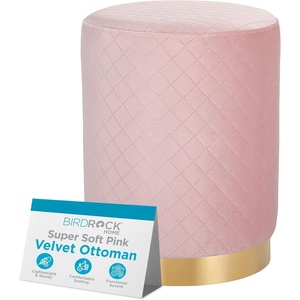 image:imageBIRDROCK HOME Velvet Round Ottoman Foot Stool with Lattice Design and Gold Trim  Soft Padded Foot Rest for Living Room or Bedroom  Decorative Foot Ottoman for Chair Rocking Chair or Couch PinkPink