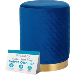 image:imageBIRDROCK HOME Velvet Round Ottoman Foot Stool with Lattice Design and Gold Trim  Soft Padded Foot Rest for Living Room or Bedroom  Decorative Foot Ottoman for Chair Rocking Chair or Couch PinkBlue