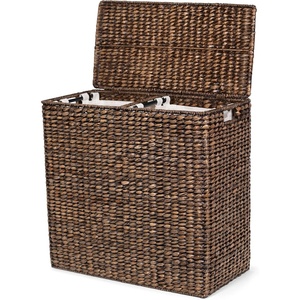 image:imageBIRDROCK HOME Oversized Dual Hampers with Lid  Handwoven Natural Seagrass Fiber Compartment Laundry Hamper wDual Removable Liners Bag  SplitTwo Side Basket for Dirty Laundry Clothes  Brown WashBrown Wash