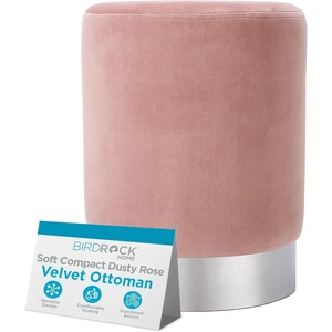 image:imageBIRDROCK HOME Round Ottoman Foot Stool  Modern Soft Padded Velvet Vanity Chair with Silver Metal Trim  Accent Chair or Foot Rest for Living Room Bedroom or Dressing Room YellowDusty Rose