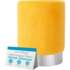 image:imageBIRDROCK HOME Round Ottoman Foot Stool  Modern Soft Padded Velvet Vanity Chair with Silver Metal Trim  Accent Chair or Foot Rest for Living Room Bedroom or Dressing Room YellowYellow