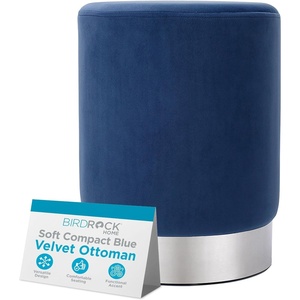image:imageBIRDROCK HOME Round Ottoman Foot Stool  Modern Soft Padded Velvet Vanity Chair with Silver Metal Trim  Accent Chair or Foot Rest for Living Room Bedroom or Dressing Room YellowBlue