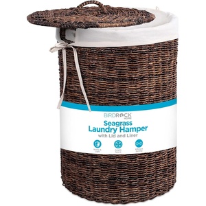 image:imageBIRDROCK HOME Seagrass Laundry Hamper with Lid amp Liner  Handwoven Round Basket with Handles for LaundryDirty Clothes  Organizer Storage Shelves Bin in Bathroom Bedroom amp Laundry Room  EspressoEspresso