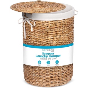 image:imageBIRDROCK HOME Seagrass Laundry Hamper with Lid amp Liner  Handwoven Round Basket with Handles for LaundryDirty Clothes  Organizer Storage Shelves Bin in Bathroom Bedroom amp Laundry Room  EspressoNatural