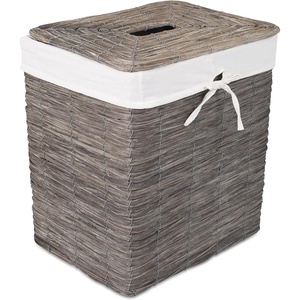 image:imageBirdRock Home Rustic Woven Wood Peel Laundry Hamper with Lid  Thin Weave Laundry Basket  Removable Liner  Dirty Clothes Storage Bin  Grey