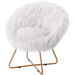 image:imageBIRDROCK HOME Faux Fur Saucer Chair  Oversized Papasan Lounge Chair with Wide Cushion Seat and Metal Legs  Luxuriously Soft Fluffy Round and Lightweight Moon Chair for Bedroom or Dorm GreyBlackWhitePale Gold