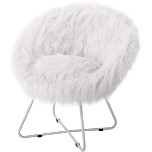 image:imageBIRDROCK HOME Faux Fur Saucer Chair  Oversized Papasan Lounge Chair with Wide Cushion Seat and Metal Legs  Luxuriously Soft Fluffy Round and Lightweight Moon Chair for Bedroom or Dorm GreyBlackWhite