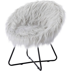 image:imageBIRDROCK HOME Faux Fur Saucer Chair  Oversized Papasan Lounge Chair with Wide Cushion Seat and Metal Legs  Luxuriously Soft Fluffy Round and Lightweight Moon Chair for Bedroom or Dorm GreyBlackGreyBlack