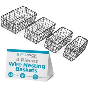 image:imageBIRDROCK HOME Wire Storage Basket Set  Iron Baskets for Organizing Kitchen Pantry Shelves Rectangle Bins for Bathroom Closet Utility Office Farmhouse Countertop Organization  Black  4pc