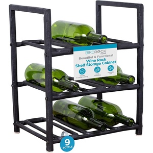 image:imageBIRDROCK HOME Wine Rack  Free Standing Stand  Forged Aluminum Metal  Kitchen Countertop  Black  Vertical Shelf Storage Cabinet  Holder 9 Bottle