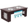 image:imageINTERNETS BEST Traditional Elevated Pet Feeder  Raised Dog Food and Water Stand with Stainless Steel Bowls  Adjustable for Small to Medium Breeds  Pet Feeding Station  Espresso  SmallEspresso