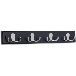 image:imageBIRDROCK HOME Dual Hook Coat Rack  4 Dual Hooks  Wall Mounted Hat Key Rack Rail  Satin Nickel Hooks  Black Pine Bathroom Rail