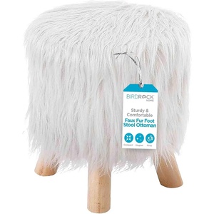 image:imageBIRDROCK HOME Faux Fur Foot Stool Ottoman  Upholstered Vanity Chair wNatural Wood Legs  Soft Compact Padded Seat for Makeup Room Living Room Bedroom  Decorative Accent Furniture  WhiteWhite