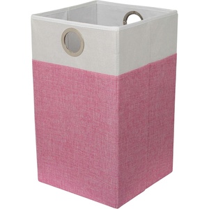 image:imageBIRDROCK HOME Folding Cloth Laundry Hamper with Handles  Dirty Clothes Sorter  Easy Storage  Collapsible  Brown and WhitePink Amp White