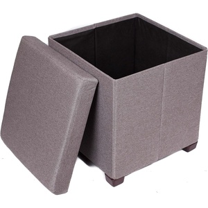 image:imageBIRDROCK HOME Folding Storage Ottoman with Legs  Upholstered  16 x 16  Linen  Strong and Sturdy  Quick and Easy Assembly  Foot Stool  GreyGrey