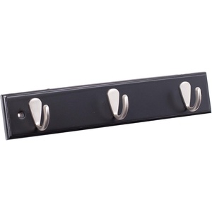 image:imageBIRDROCK HOME Modern 3 Hook Coat Rack  Black Finish  Satin Nickel HooksNickel HooksBlack