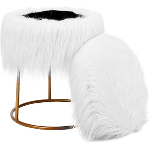 image:imageBIRDROCK HOME Round Faux Fur Vanity Stool Ottoman  Small Fluffy Makeup Chair or Footrest with Soft Padded Seat Storage and Metal Legs for Bedroom Vanity or Closet WhiteWhitePale Gold