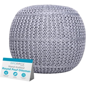 image:imageBIRDROCK HOME Round Pouf Foot Stool Ottoman  Knit Bean Bag Floor Chair  Cotton Braided Cord  Great for The Living Room Bedroom and Kids Room  Small Furniture Light NaturalSoft Silver