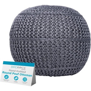 image:imageBIRDROCK HOME Round Pouf Foot Stool Ottoman  Knit Bean Bag Floor Chair  Cotton Braided Cord  Great for The Living Room Bedroom and Kids Room  Small Furniture Light NaturalZinc