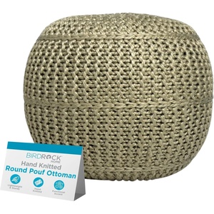 image:imageBIRDROCK HOME Round Pouf Foot Stool Ottoman  Knit Bean Bag Floor Chair  Cotton Braided Cord  Great for The Living Room Bedroom and Kids Room  Small Furniture Light NaturalHerbal Olive