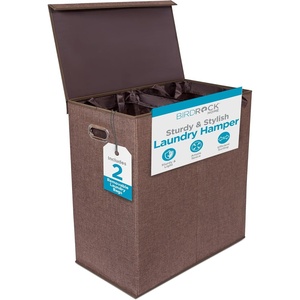 image:imageBIRDROCK HOME Single Laundry Hamper with Lid and Removable Liner  Linen  Easily Transport Laundry  Foldable Hamper  Cut Out HandlesBrown