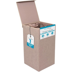 image:imageBIRDROCK HOME Single Laundry Hamper with Lid and Removable Liner  Linen  Easily Transport Laundry  Foldable Hamper  Cut Out HandlesCream