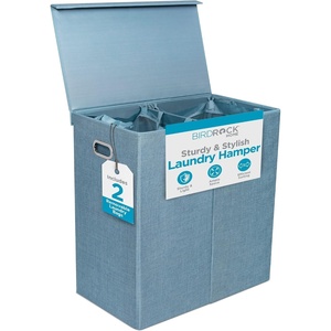 image:imageBIRDROCK HOME Single Laundry Hamper with Lid and Removable Liner  Linen  Easily Transport Laundry  Foldable Hamper  Cut Out HandlesLight Blue