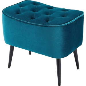 image:imageBIRDROCK HOME Tufted Curve Ottoman Velvet Foot Stool  Modern Upholstered Padded Footrest for Living Room or Bedroom  Small Cushioned Accent Chair for Couch Sofa or Extra Seating TanTeal