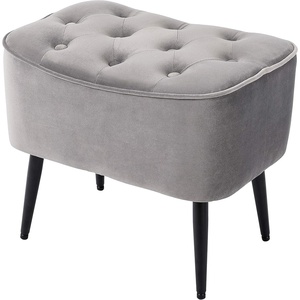 image:imageBIRDROCK HOME Tufted Curve Ottoman Velvet Foot Stool  Modern Upholstered Padded Footrest for Living Room or Bedroom  Small Cushioned Accent Chair for Couch Sofa or Extra Seating TanGrey