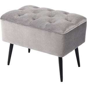 image:imageBIRDROCK HOME Tufted Rectangle Grey Ottoman  Velvet Foot Stool  Mid Century Modern Steel Legs  Soft Compact Padded Stool  Living Room or Bedroom  Vanity Chair  Decorative Furniture
