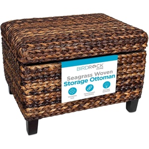 image:imageBIRDROCK HOME Woven Seagrass Storage Ottoman with Safety Hinges  EasytoOpen Lid Sturdy Construction  Natural Brown Finish  Large Storage Space Ideal for Living Room Bedroom Dorm  22x18x16