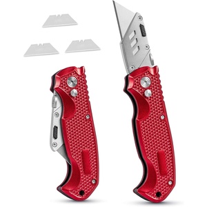 image:imageBirdRock Home Premium Folding Utility Knife  Small Compact Pocket  Folding Box Cutter Tool  3 Extra Razor Blades  Cut Cardboard Boxes  Locking Safety Knife Set  Heavy Duty