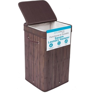 image:imageBirdRock Home Square Laundry Hamper with Lid and Cloth Liner  Bamboo  Espresso  Easily Transport Laundry Basket  Collapsible Hamper  String HandlesEspresso
