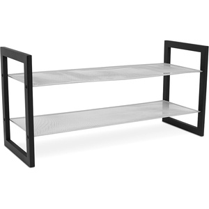 image:imageInternets Best Mesh Shoe Rack  2 Tier  Free Standing Metal Wood Shoe Organizer  Closet and Entryway  Fits 8 Pairs of Shoes  Black amp Silver2Tier