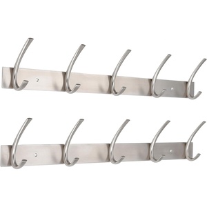 image:imageBIRDROCK HOME Premium 5Hook Stainless Steel Coat and Hat Rack for Wall  Set of 2  Front Door Organizer  Mounted Hanger for Jackets Clothes Hats Towel  Silver Dual Hooks  Brushed Nickel Finish2