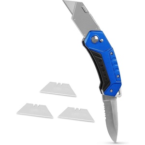 image:imageBirdRock Home Premium Folding Utility Knife with Sport Blade  Small Compact Pocket  Folding Box Cutter Tool  3 Extra Razor Blades  Cut Cardboard Boxes  Locking Safety Knife Set  Heavy Duty