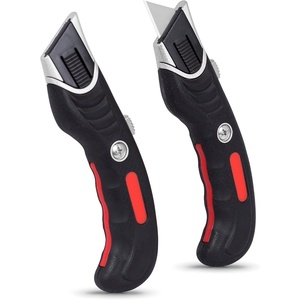 image:imageINTERNETS BEST Ergonomic Utility Knife Set  Retractable Box Cutter with Rubber Handle  For Cutting Cardboard Carpet amp Plastic  Blade Storage in Handle  Includes 2 Razor Knives amp 3 Extra Blades