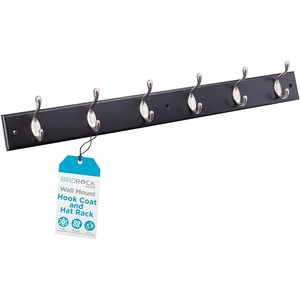 image:imageBIRDROCK HOME Oval Hook Coat and Hat Rack  4 Hooks  Wall Mount  Black Finish  Satin Nickel HooksBlack