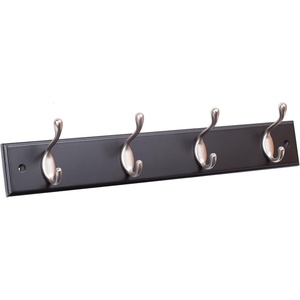 image:imageBIRDROCK HOME Oval Hook Coat and Hat Rack  4 Hooks  Wall Mount  Black Finish  Satin Nickel HooksSatin NickelBlack