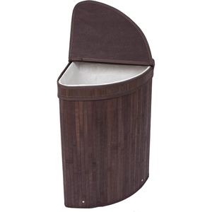 image:imageBirdRock Home Corner Laundry Hamper with Lid and Cloth Liner  Bamboo  Espresso  Easily Transport Laundry Basket  Collapsible Hamper  String Handles