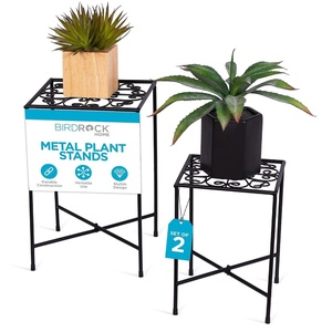 image:imageBIRDROCK HOME Metal Plant Stands  Durable Iron with Decorative Scroll Design  Compact Folding Stand for Small Plants Succulents and Flowers  Perfect for Indoor and Outdoor Use  Black Set of 2
